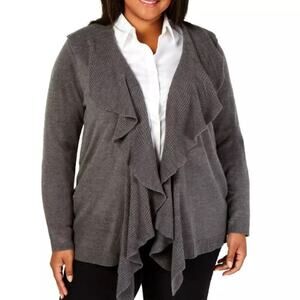 Karen Scott Ruffled Shawl Collar Cardigan Sweater-0X